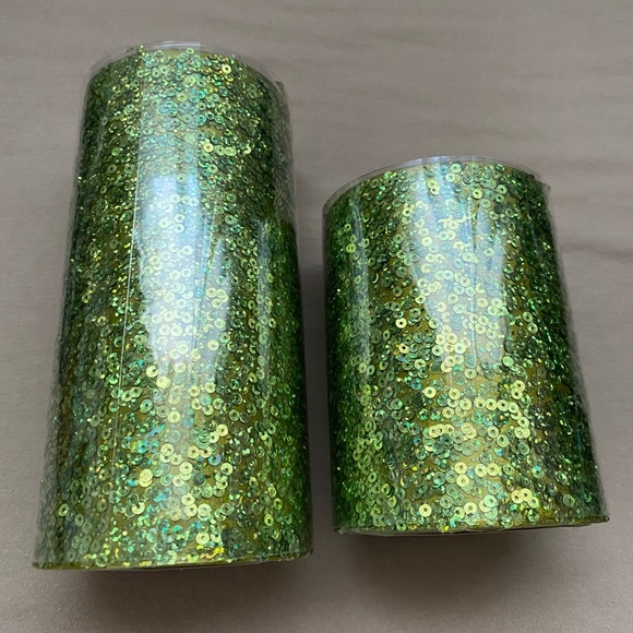Set of green sequin candles - Picture 2 of 3